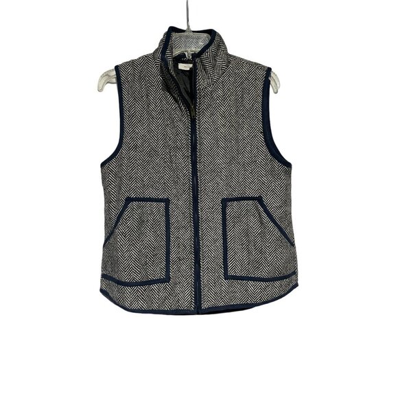 Honey Punch Womens Full Zip Linen Blend Herringbone Contrast Vest Pockets Size M - Picture 1 of 7